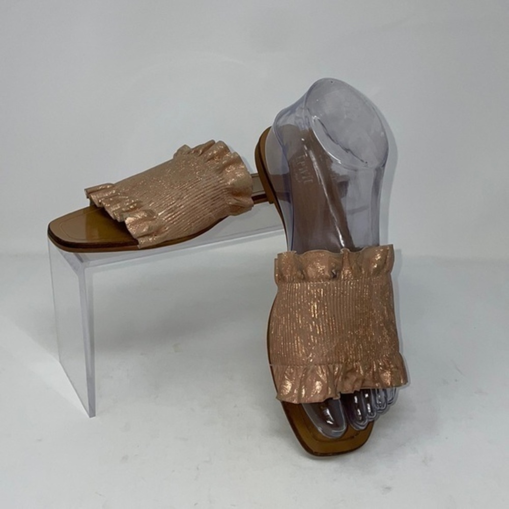 Lewit Cassandra Ruffle Pink Blush Rose Gold Leather Slides Size 35 1/2